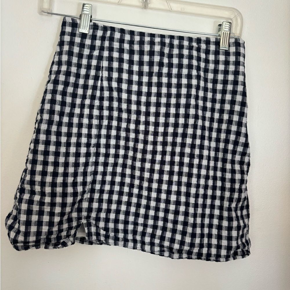American Eagle Gingham Mini Skirt XS Black White Cotton Linen